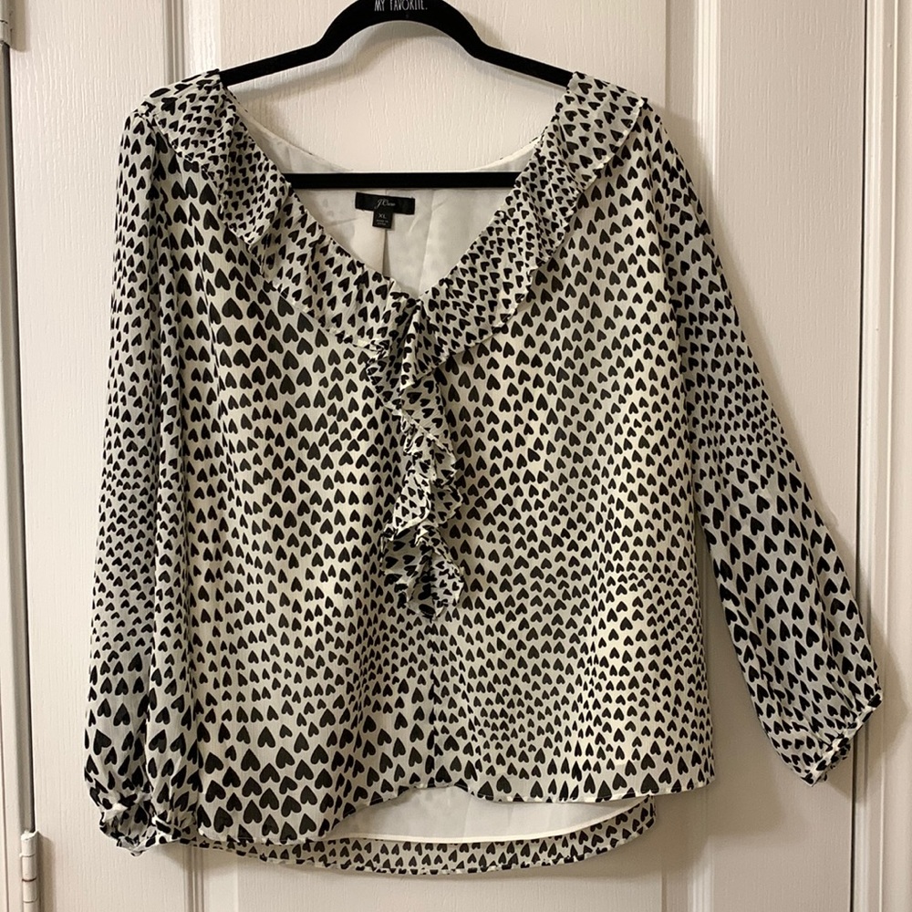 J. Crew heart print flowy black-and-white blouse size XL